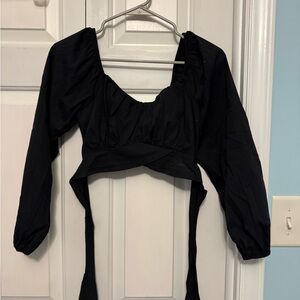 Altar'd State Black Tie Crop Blouse